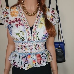 Farm Rio Greek Garden Blouse.